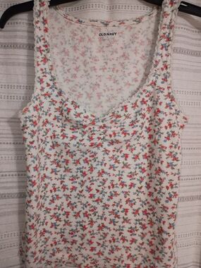 Old Navy White Tank Top with Red and Blue Floral Print